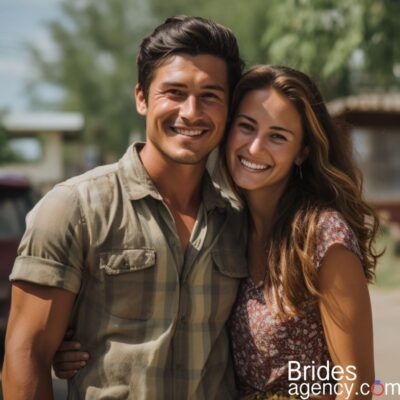 an American husband and a French wife posing for photo